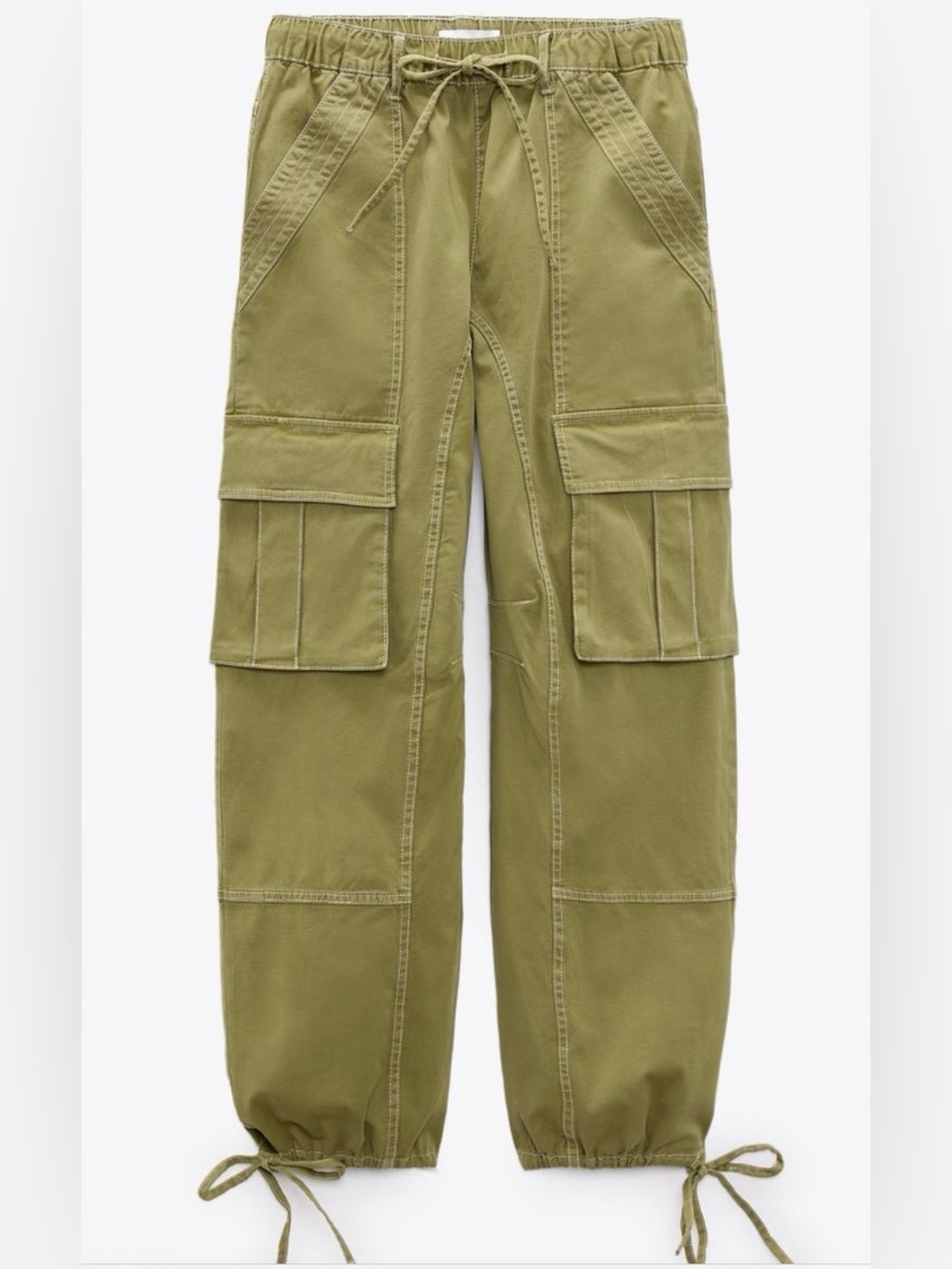 Zara Olive Green Seamed Cargo Pants